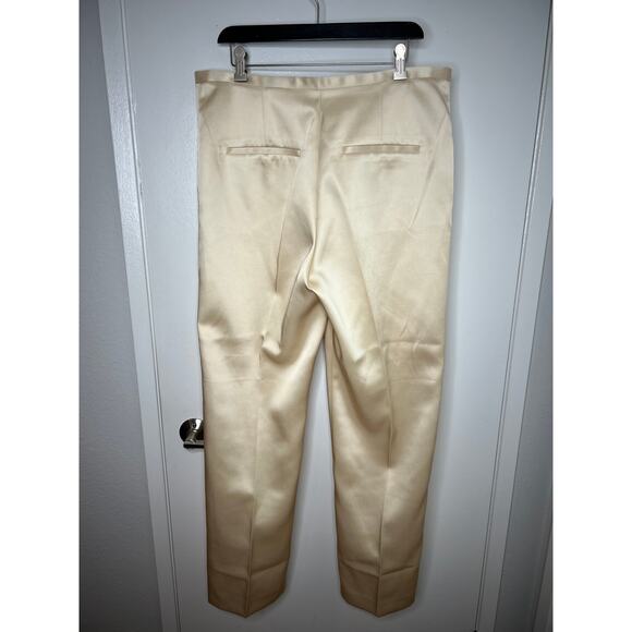 H&M Women's Satin Flat Front Straight Leg Dress Pants Beige ~ Size 14 - Picture 5 of 8